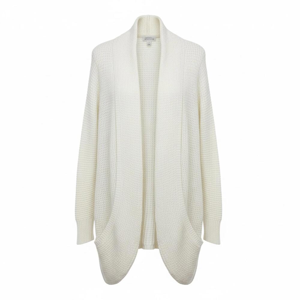 Market & Spruce Cream Waffle Knit Cardigan Open Front Cozy Long L